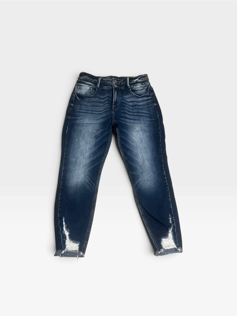 KanCan Dark Blue Ankle Crop Distressed Jeans
